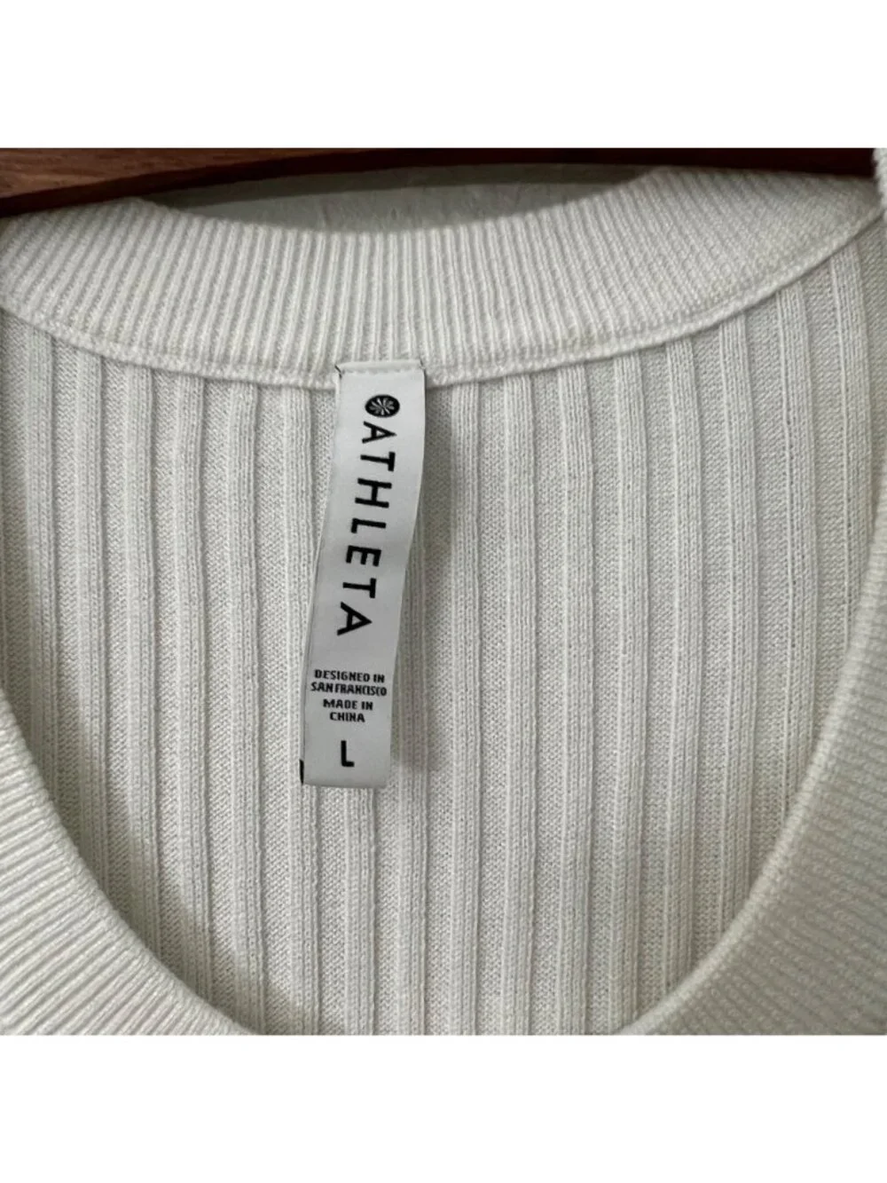 Athleta Womens White Lincon Park Ribbed Side Slit Long Sleeve Sweater Size Large
